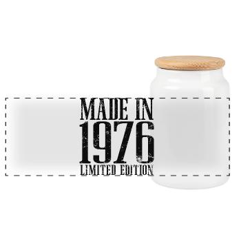 1976 Vintage Born Vintage Birthday Gift - Panoramic Cookie Jar with Wooden Lid - white - Front
