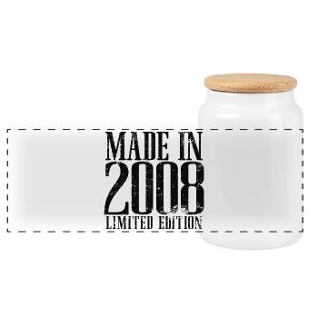 Made in 2008 Vintage Vintage Birthday Gift - Panoramic Cookie Jar with Wooden Lid - white - Front