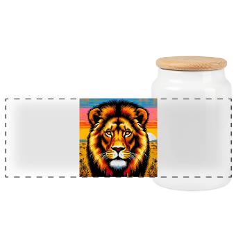 lion - Boîte à biscuits avec couvercle en bois - blanc - Devant