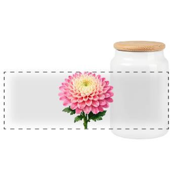 Pink Chrysanthemum Bloom - Panoramic Cookie Jar with Wooden Lid - white - Front