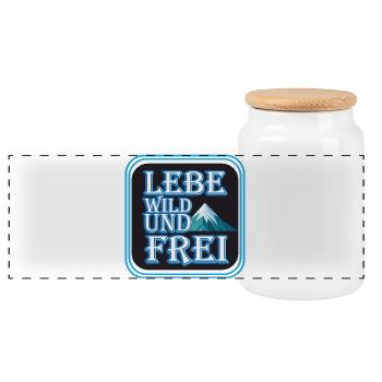 Lebe Wild Und Frei Bergmotiv - Panorama Keksdose mit Holzdeckel - Weiß - Vorne