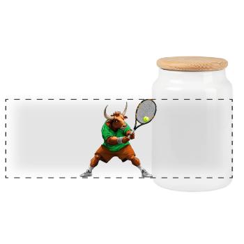 Taurus Tennis - Panoramic Cookie Jar with Wooden Lid - white - Front