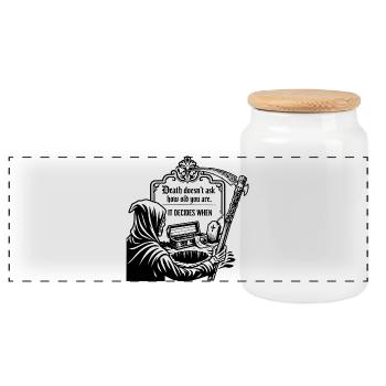 Death Doesn't Ask How Old You Are Gothic Skull - Panoramic Cookie Jar with Wooden Lid - white - Front