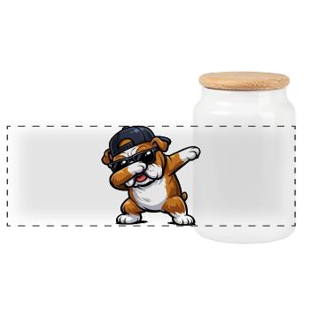 Dabbing Bulldog - Panoramic Cookie Jar with Wooden Lid - white - Front