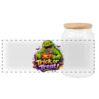 schleimmonster-trick-or-treat - Panorama Keksdose mit Holzdeckel - Weiß - Vorne