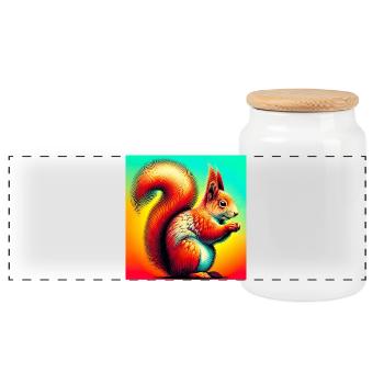 squirrel - Panoramic Cookie Jar with Wooden Lid - white - Front