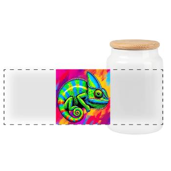 chameleon - Panoramic Cookie Jar with Wooden Lid - white - Front