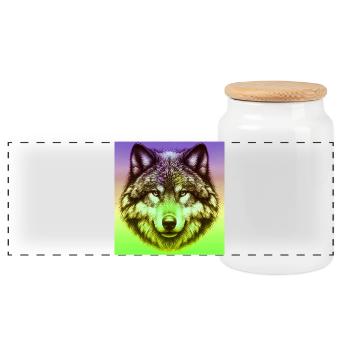 Wolf - Panoramic Cookie Jar with Wooden Lid - white - Front