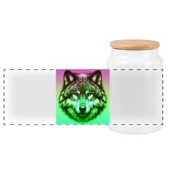 Wolf - Panorama Keksdose mit Holzdeckel - Weiß - Vorne