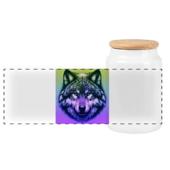 Wolf - Panorama Keksdose mit Holzdeckel - Weiß - Vorne