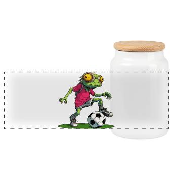 Chameleon Football - Panoramic Cookie Jar with Wooden Lid - white - Front