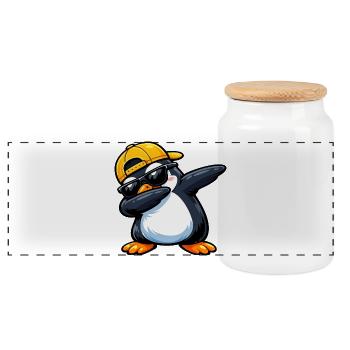 Dabbing Penguin - Panorama Keksdose mit Holzdeckel - Weiß - Vorne