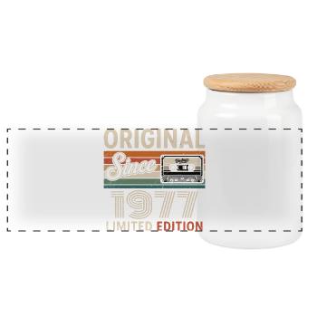 Jahrgang 1975 Legende Retro Geburtstag 1977 - Panorama Keksdose mit Holzdeckel - Weiß - Vorne