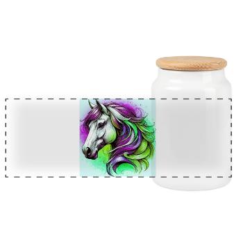 horse - Panoramic Cookie Jar with Wooden Lid - white - Front