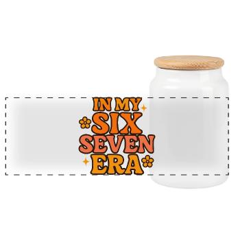 In My Six Seven Era 67 Italian Brainrot Humor Meme - Panoramic Cookie Jar with Wooden Lid - white - Front
