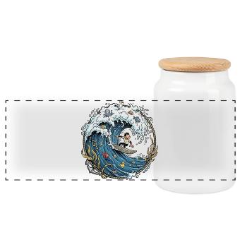 Surfers, surfers and the sea - Panoramic Cookie Jar with Wooden Lid - white - Front