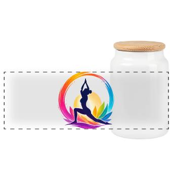 Colorful yoga in the circle of the sun - Panoramic Cookie Jar with Wooden Lid - white - Front