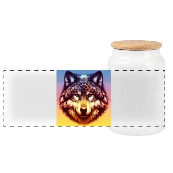 Wolf - Panorama Keksdose mit Holzdeckel - Weiß - Vorne