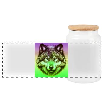 Wolf - Panorama Keksdose mit Holzdeckel - Weiß - Vorne
