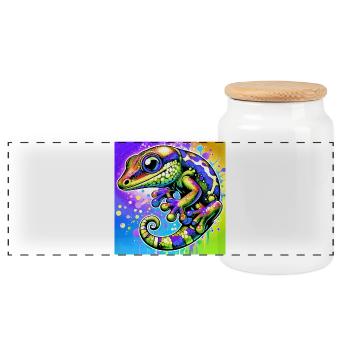 Gecko - Panorama Keksdose mit Holzdeckel - Weiß - Vorne