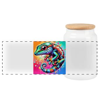 Gecko - Panorama Keksdose mit Holzdeckel - Weiß - Vorne