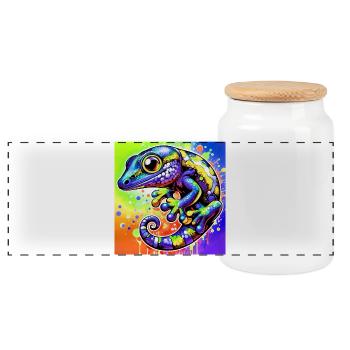 Gecko - Panorama Keksdose mit Holzdeckel - Weiß - Vorne