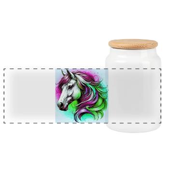 horse - Panoramic Cookie Jar with Wooden Lid - white - Front