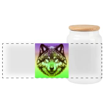 Wolf - Panorama Keksdose mit Holzdeckel - Weiß - Vorne