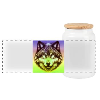 Wolf - Panorama Keksdose mit Holzdeckel - Weiß - Vorne