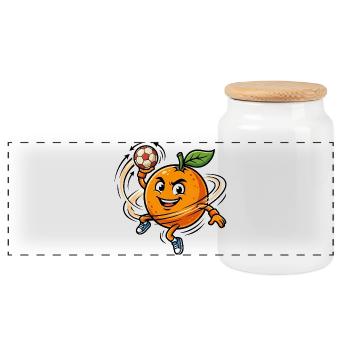 Funny Handball Orange Mascot - Panoramic Cookie Jar with Wooden Lid - white - Front