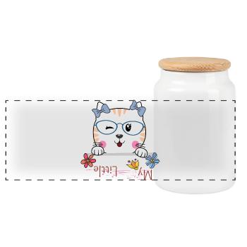 Katze mit Brille und Blumen - Panorama Keksdose mit Holzdeckel - Weiß - Vorne