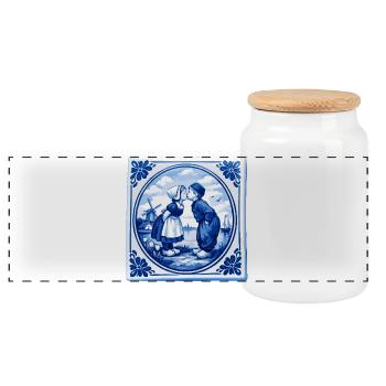 Delft Love Kiss in Blau - Panorama Keksdose mit Holzdeckel - Weiß - Vorne