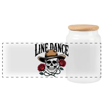 Crâne de danse en ligne avec des rosiers chapeau de cowboy - Boîte à biscuits avec couvercle en bois - blanc - Devant