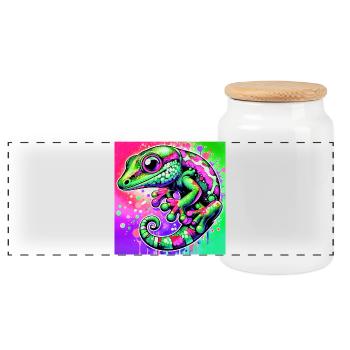 Gecko - Panorama Keksdose mit Holzdeckel - Weiß - Vorne