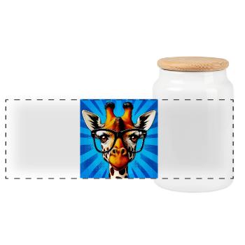 giraffe - Panoramic Cookie Jar with Wooden Lid - white - Front