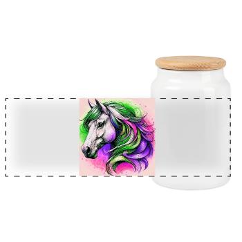 horse - Panoramic Cookie Jar with Wooden Lid - white - Front