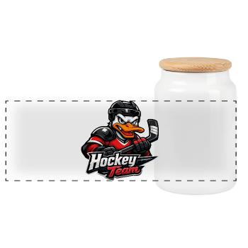 Mascotte du hockey canard - Boîte à biscuits avec couvercle en bois - blanc - Devant