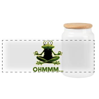 Frosch in Meditation: Ohmm Zen - Panorama Keksdose mit Holzdeckel - Weiß - Vorne