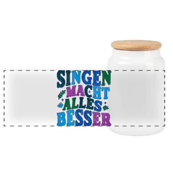 Singen macht alles besser - bunt - Panorama Keksdose mit Holzdeckel - Weiß - Vorne