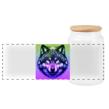 Wolf - Panoramic Cookie Jar with Wooden Lid - white - Front