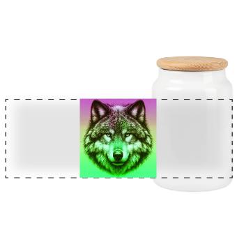 Wolf - Panoramic Cookie Jar with Wooden Lid - white - Front