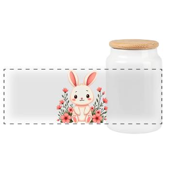 Kaninche mit Blumen - Panorama Keksdose mit Holzdeckel - Weiß - Vorne