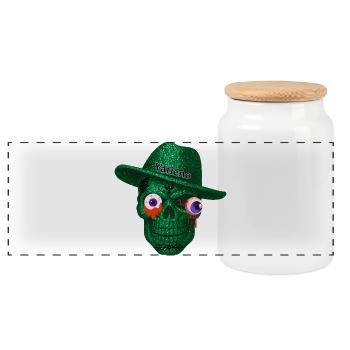 T-Shirt-Design mit einem Schädel mit herausragendem Auge. - Panorama Keksdose mit Holzdeckel - Weiß - Vorne