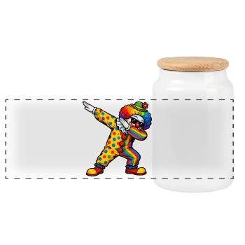 Dabbing Clown - Panoramic Cookie Jar with Wooden Lid - white - Front