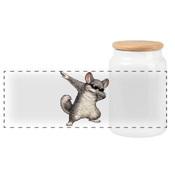 Dabbing Chinchilla - Panorama Keksdose mit Holzdeckel - Weiß - Vorne