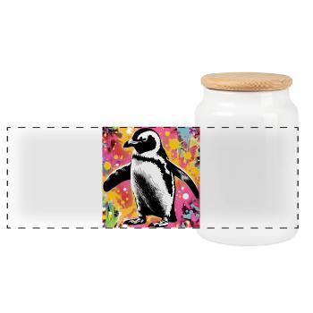 penguin - Panoramic Cookie Jar with Wooden Lid - white - Front