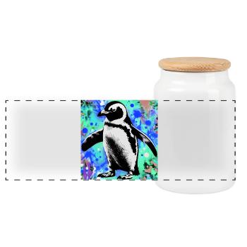 penguin - Panoramic Cookie Jar with Wooden Lid - white - Front