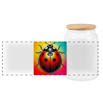ladybird - Panoramic Cookie Jar with Wooden Lid - white - Front