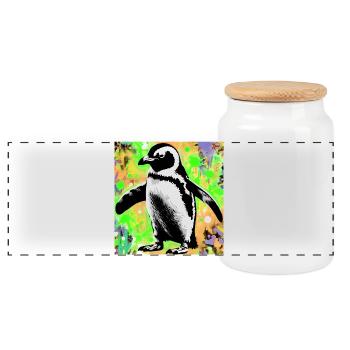 penguin - Panoramic Cookie Jar with Wooden Lid - white - Front