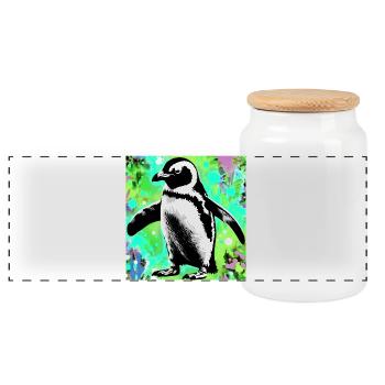 penguin - Panoramic Cookie Jar with Wooden Lid - white - Front